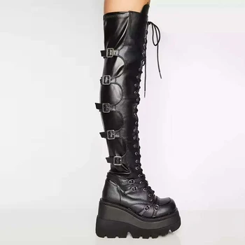 Design De Brand Feminin Platformă Înaltă A Coapsei Cizme Înalte Cataramă De Moda Punk Tocuri Inalte Cizme Femei Cosplay Pene De Pantofi De Femeie