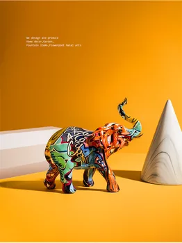 Noi 2020 Nordic Pictura Graffiti Elefant Sculptură Figurine De Artă Elefant Statuie Creative Rasina De Artizanat Decor Acasă