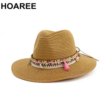 HOAREE Paie Pălărie de Soare Alb Pălărie Panama Beach Femei Vara Capace Sombrero de sex Feminin Fedora Casual Doamnelor Chapeau