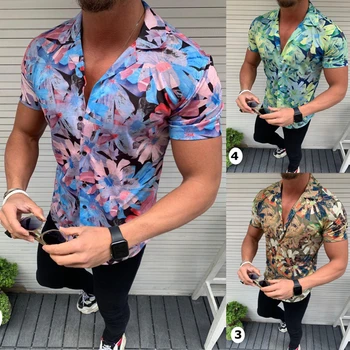 2020 Oameni Noi Florale Imprimate Slim Fit Short Sleeve Shirt de sex Masculin Casual de Vara Hawaiian Beach Tricouri Topuri M-3XL