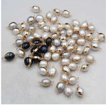 5pcs/lot Naturale de apă Dulce Pearl Margele Ovale Duble agățat de aur perla neagra Conector DIY moda Bijuterii Accesorii
