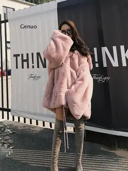 Iarna Femei Faux Blana Groasă Cald Timp Hanorace De Moda De Sex Feminin Stil Hanorac Cu Tricou Roz