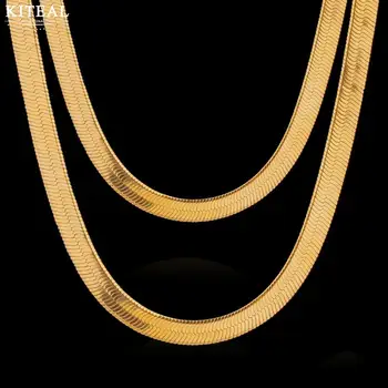 Argint &18KGP Aur Umplut Coliere 5mm 6mm 50cm 60cm plat Șarpe Chian Hiphop Colier bijuterii Accesorii DIY pentru Femei Barbati