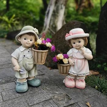 Rasina de Artizanat în aer liber, Decor Acasă Figura Ornament Gradina cu Flori Peisaj de Desene animate pentru Copii cu Ghiveci de flori decor acasă