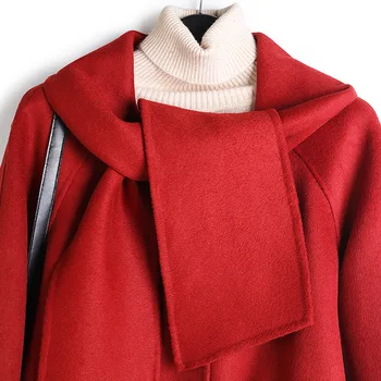 Designer Guler Eșarfă De Iarnă Haină De Lână Femei Acoperite Butonul O-Linie High Street Roșu Solid Femei Jacheta De Iarna Parka Scurtă