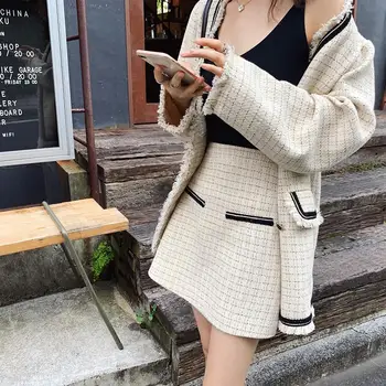 2 Bucata Set Femei Carouri Neregulate Trunchiate de Moda Elegant Fusta Scurta All-meci Doamne de Birou Chic Mini Jos coreean Streetwear