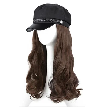 Peruca sintetica Pălărie Val Lung Peruca Pentru Femei Rezistent la Căldură Fibre Pixie Cut Mult Peruca Cu Negru Femei Șapcă de Baseball All-in-one Pălărie