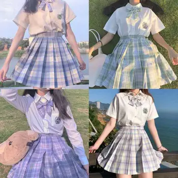 Japoneză Fată Școală Uniformă Fuste Plisate Moda Strazii Inaltime Talie O-Linie Carouri JK Fusta Scurta inghetata de Culoare Vară