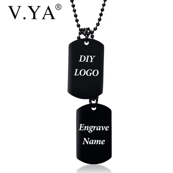 V. YA Trendy Simplu Dublu Dog Tag Colier Pentru Bărbați/Femei de Moda Colier Negru din Otel Inoxidabil Gravat Pandantiv de Aur