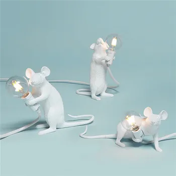 Rășină moderne Animal Rat Mouse-Lămpi de Masă Mici, Mini Mouse-ul Drăguț LED Lumini de Noapte Decor Acasă Birou lampa Noptiera corp de Iluminat
