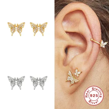 Aide New Sosire Scobite Interesant Fluture Pentru Femei S925 Argint Piercing-Ul Stud Cercei Bijuterii Fine Pendiente