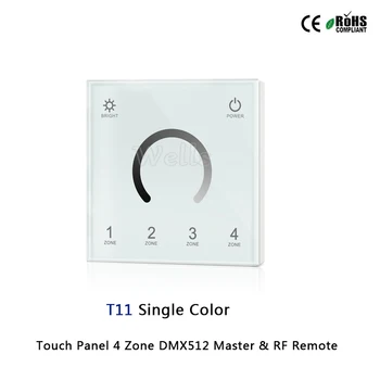 T11/T12/T13/T14 Touch Panel 4 Zone RGB, DMX512 Master & RF de la Distanță pentru o singură culoare/temperatura de culoare/RGB/benzi cu led-uri RGBW