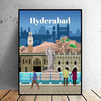 Deplasați la Hyderabad Panza de Călătorie poster de Arta de Perete Imaginile pentru Camera de zi Decor Acasă Nici un Cadru