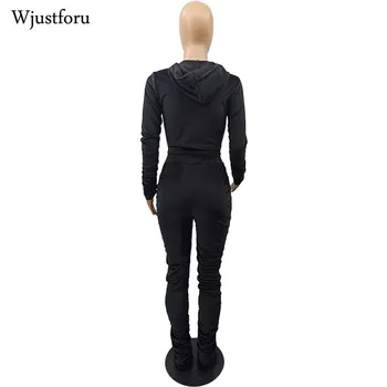 Wjustforu Plus Size2 Bucata Set Pentru Femei Tinute Streetwear-Sexy Cu Maneci Lungi Cu Fermoar De Sus A Culturilor Cu Talie Înaltă Stivuite Pantaloni De Trening Toamna