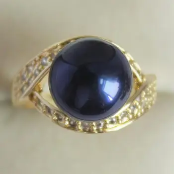 Nobila doamnă 18KGP decorat cu cristal &12mm albastru inchis shell pearl inel(#7 8 9 10)