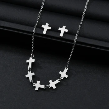 Simplu Moda Cruce Colier Pentru Femei, Bărbați, Femei De Lux Argintiu Cu Pandantiv Coliere Cercei Set Bijuterii Cadouri Crestine