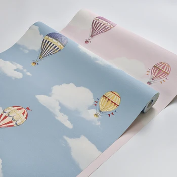 Desene animate romantice Cer Albastru Nori Albi Balon cu Aer Cald Camera Copiilor Dormitor Decor de Perete din PVC, ușor de Purtat, rezistent la apa de Vinil Tapet