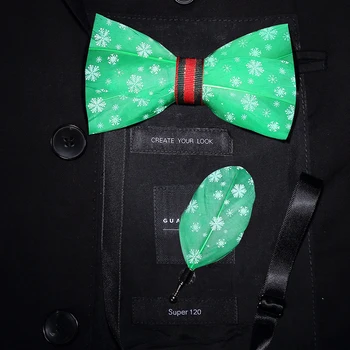 Ricnais Brand 2019 Design de Crăciun Papion Rosu Verde Solid Fulg de nea Pene Naturale Papion pentru Barbati Petrecere de Craciun Cadouri Cravate
