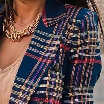 Femei Blazer Bluze de Primavara Toamna Vintage chic cu Maneci Lungi Rever Haină la două rânduri Carouri Slim Blazer Jacheta Haine Plus Dimensiunea