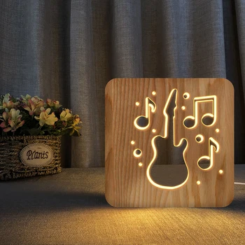 Muzica de chitara Note Corn LED-uri 3D din Lemn, Lumina de Noapte Gol Lampă de Masă de Alimentare USB Birou Lumini pentru copii Pentru Copii de Craciun Cadou de Anul Nou