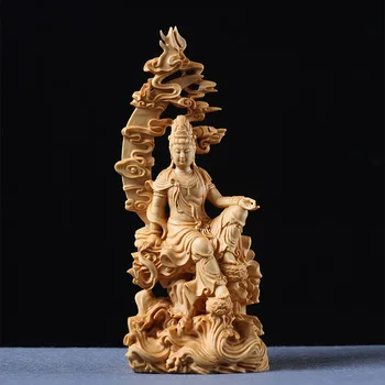 Luna Guanyin Sculptură în Lemn Zeita de Mercy Statuie Boutique Pace Dragoste Articolul din Lemn Masiv, Sculptura lui Buddha Colecție de Artă