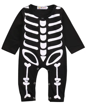 Citgeett Halloween Băiețel Nou-născut Schelet de Fată Salopetă cu Maneci Lungi Salopeta Haine Costum Costum cosplay