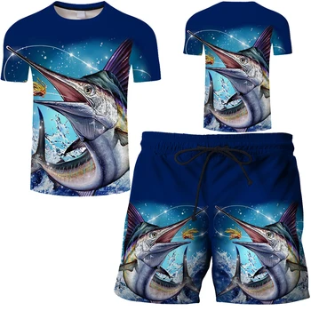 2019 nouă distracție de vară pe plajă pește 3d de imprimare bărbați costume de baie tricou plaja bord pantaloni scurți pantaloni scurți uscare rapidă costum 6XL transport gratuit