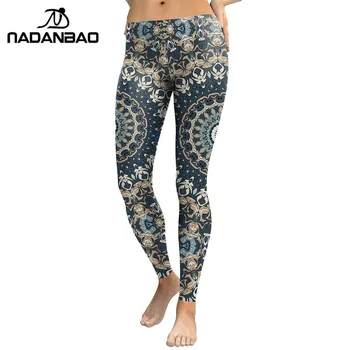 NADANBAO New Sosire 2021 Jambiere Femei Mandala Floare de Imprimare Digitală de Fitness Leggins Pantaloni Elastic Antrenament Plus Dimensiune Jambiere