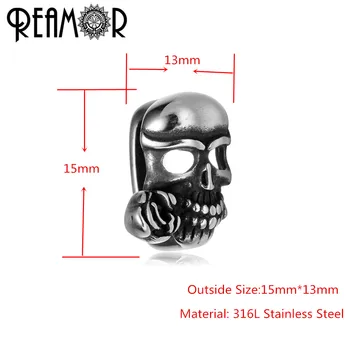REAMOR Gaura Dimensiune 12*6mm 316l din Oțel Inoxidabil Rose Cap de Craniu Europene Farmecul Margele Pentru a Face Bijuterii Barbati Bratara DIY Metal Șirag de mărgele