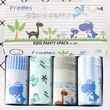 4buc/pachet Baieti Boxeri Desene animate Dinosaur Print pantaloni Scurți, Chiloți Drăguț Albastru cu Dungi Chiloți pentru Copii Adolescenți Lenjerie de Băieți, 1-11Yrs