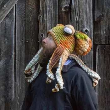 Amuzant De Anul Nou De Craciun Petrecere De Halloween Complicat Articole Pentru Acoperirea Capului Cuplu Manual De Croșetat Pălărie De Lână Creative Formă De Caracatiță