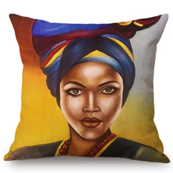 Negresa Africa De Moda Frumusete Femeie Africană Ulei De Pictura, Arta Decorativa Arunca O Perna Lenjerie Din Bumbac Canapea Pernă Acoperă