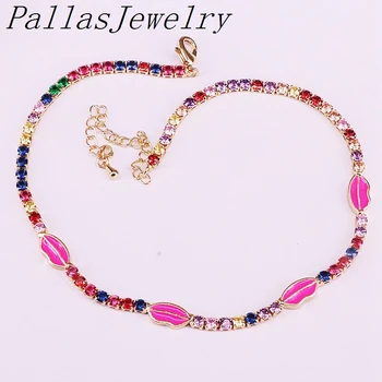 5Pcs curcubeu mici de Tenis Cz lanț email colorat de buze lucky charms eleganta pentru femei brățară colier bijuterii