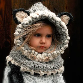 Iarna Pentru Copii Palarie Cu Esarfa Fox/Pisică/Câine Forma Croșetat Tricotate Capac Cu Băieți Și Fete Cu Gluga Eșarfă Earflap Cap Cald Șal