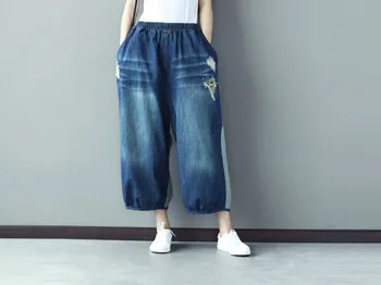 Plus Dimensiune Pantaloni Largi Picior de sex Feminin de Vară Talie Elastic 2020 Primavara-Vara pentru Femei pantaloni Pantaloni Streetwear Blugi Femeie Jean Femme
