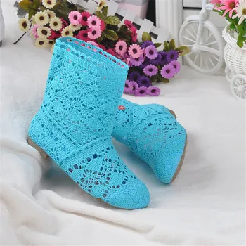 Primăvara și toamna tricotate cizme tubulare fund plat plasă de mare / mic tub respirabil dantelă de moda cizme pantofi pentru femei