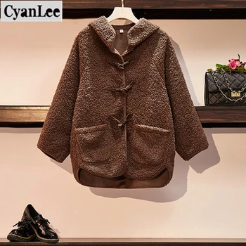 Cyanlee plus dimensiunea femei gros de iarna cald cu capișon lână coats-coreean de epocă uza oi shearling jachete femei cardigan