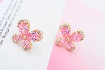 Pink CZ Fluture Cristal Design Cercei Știfturi de Culoare Elegant pentru Femei de Moda Bijuterii Fată Cadouri