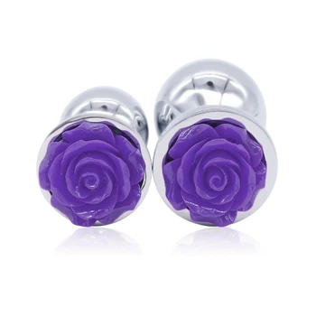 Buna Metalice Anal Plug Vibrator Violet Floare Trandafir-Alergice din Oțel Inoxidabil de Prostata pentru Masaj cap la cap Margele Femei Jucarii Sexuale