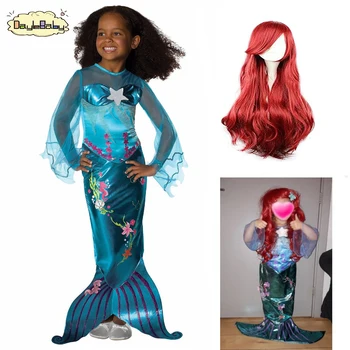 DAYLEBABY Fata Mica Sirena Rochii Sirena Ariel cu Perla Peruca Copii de Halloween Linda Cosplay, Costume de Carnaval pentru Copii