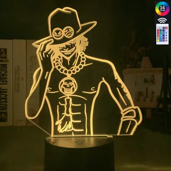 Anime One Piece Portgas D. Ace Iluzia 3d Lumina de Noapte Led Culori Schimbă Veioza pentru Dormitor Copil de Decorare Rece USB Lampa