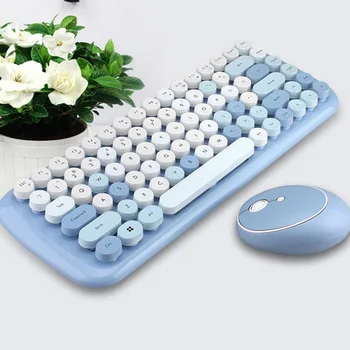 Bluetooth Wireless Keyboard Mouse-ul Kit Steampunk 2.4 G Wireless Mouse-ul 1600DPI Poziția Retro Colorate 84 Rotund Tastele Tastaturii