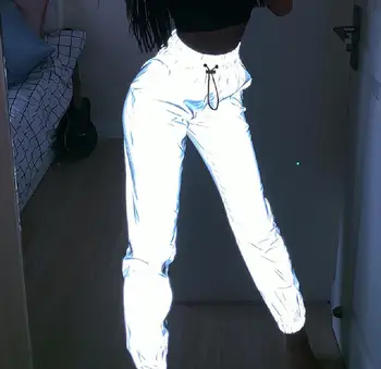 Femeile Sweatpant Flash Reflectorizante Picior Luminos Pantaloni Noapte joggeri Hip Hop Harem Pantaloni Gri Streetwear Siret Pantaloni Plus Dimensiune