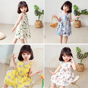 1-6 Ani Copii Fete Dress 2020 Imprimare Rochii de Vara pentru Fete de Bumbac, fără Mâneci Ziua Printesa de Îmbrăcăminte pentru Copii LYQ007