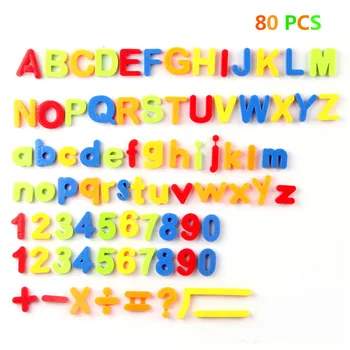 80BUC/Set s de Colorat Alfabet, Numere, Simboluri Matematice Materiale Montessori Jucarii Educative Magneți pentru Frigider Frigider