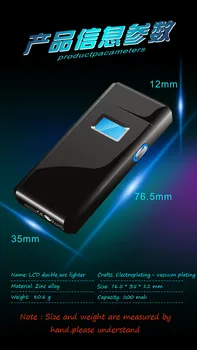 USB de încărcare personalitate creatoare bricheta dual-arc windproof puls LCD ecran display numărul de utilizări mai ușoare