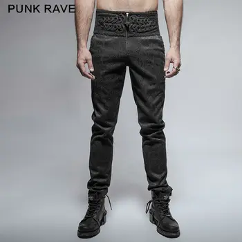 PUNK RAVE Mens Pantaloni Gothic Moda Retro de zi cu Zi Păun Butonul Casual, de Înaltă Talie Subțire-Montaj Pantaloni Pantaloni Nunta