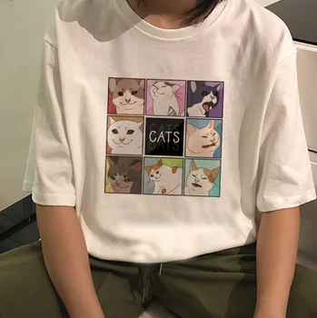 Femei de moda T-shirt Pisica Drăguț imprimare Fata Topuri Desene animate Harajuku Femei Tricou de Vara Famale Tee