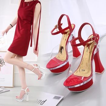 2019 Femeie Pantofi pentru Femei Sandale Platforma Tocuri inalte Sexy 14CM Sexy Deget de la picior Deschis Doamnelor Sandale Transparente Podium Model de Pantofi Pompe