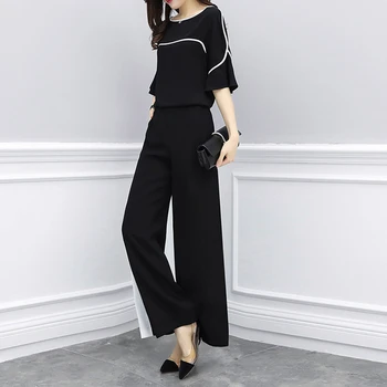 2020 Birou Doamnă stabilită de îmbrăcăminte pentru Femei de vară în alb și negru loose o bluza gât topuri + mare picior pantaloni plus dimensiune costume de TZ290